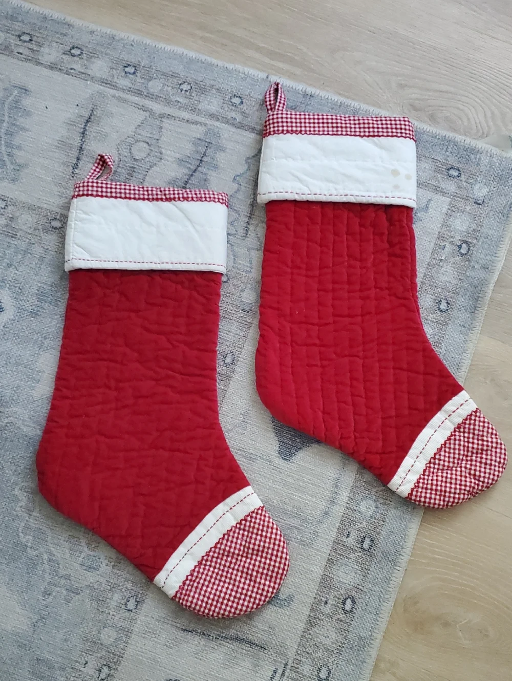 Pottery Barn Kids Set Of 2 Red Velvet Quilted Stockings 100% Cotton 20